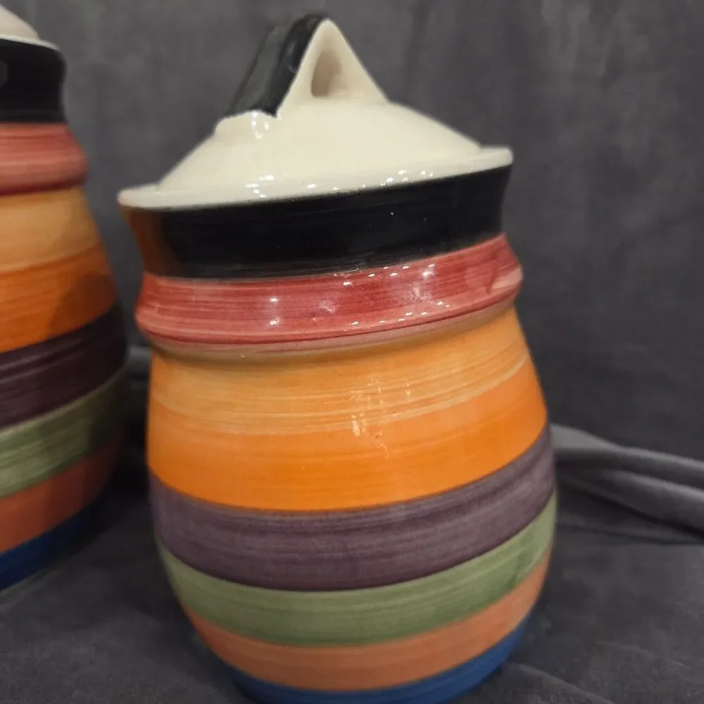 Vtg MCM Philippe Richard Rondo 1970s Striped Canisters Set of 3 ~ 9”, 6.5”, 5.5”